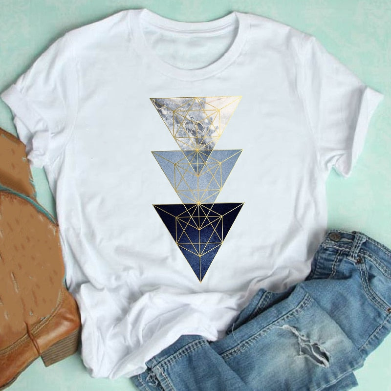 Camiseta corta de mujer con geometría