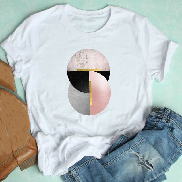 Camiseta corta de mujer con geometría