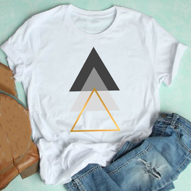 Camiseta corta de mujer con geometría