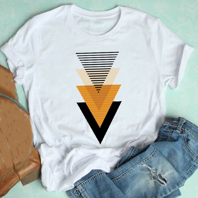 Camiseta corta de mujer con geometría