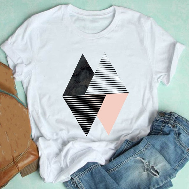 Camiseta corta de mujer con geometría