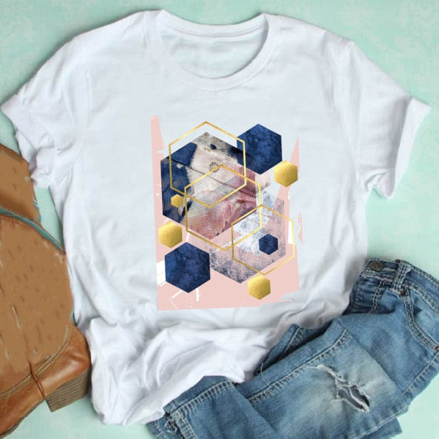 Camiseta corta de mujer con geometría