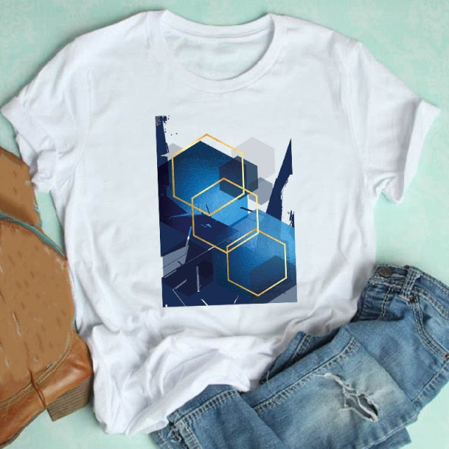 Camiseta corta de mujer con geometría