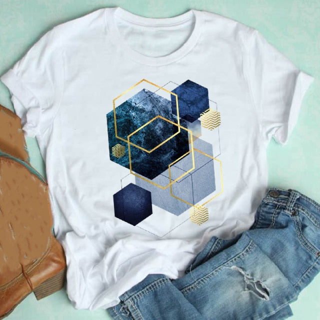 Camiseta corta de mujer con geometría