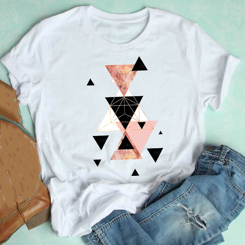 Camiseta corta de mujer con geometría